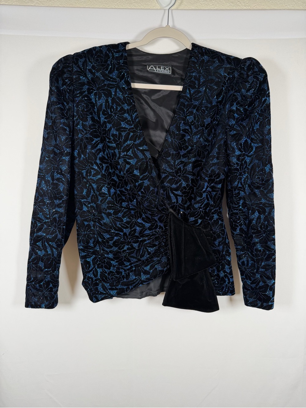Vintage Velvet Black & Blue Floral Wrap Jacket 90s Y2K Steampunk Whimsigoth